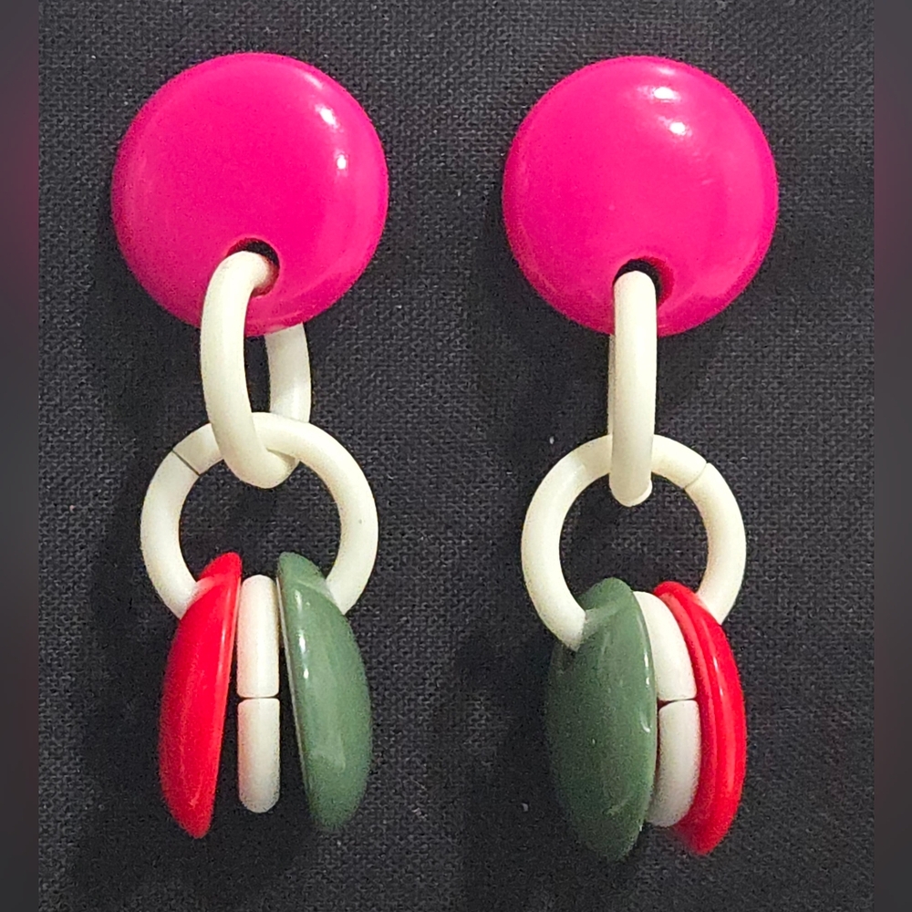 1970s Retro Acrylic Colorful Dangle Earrings